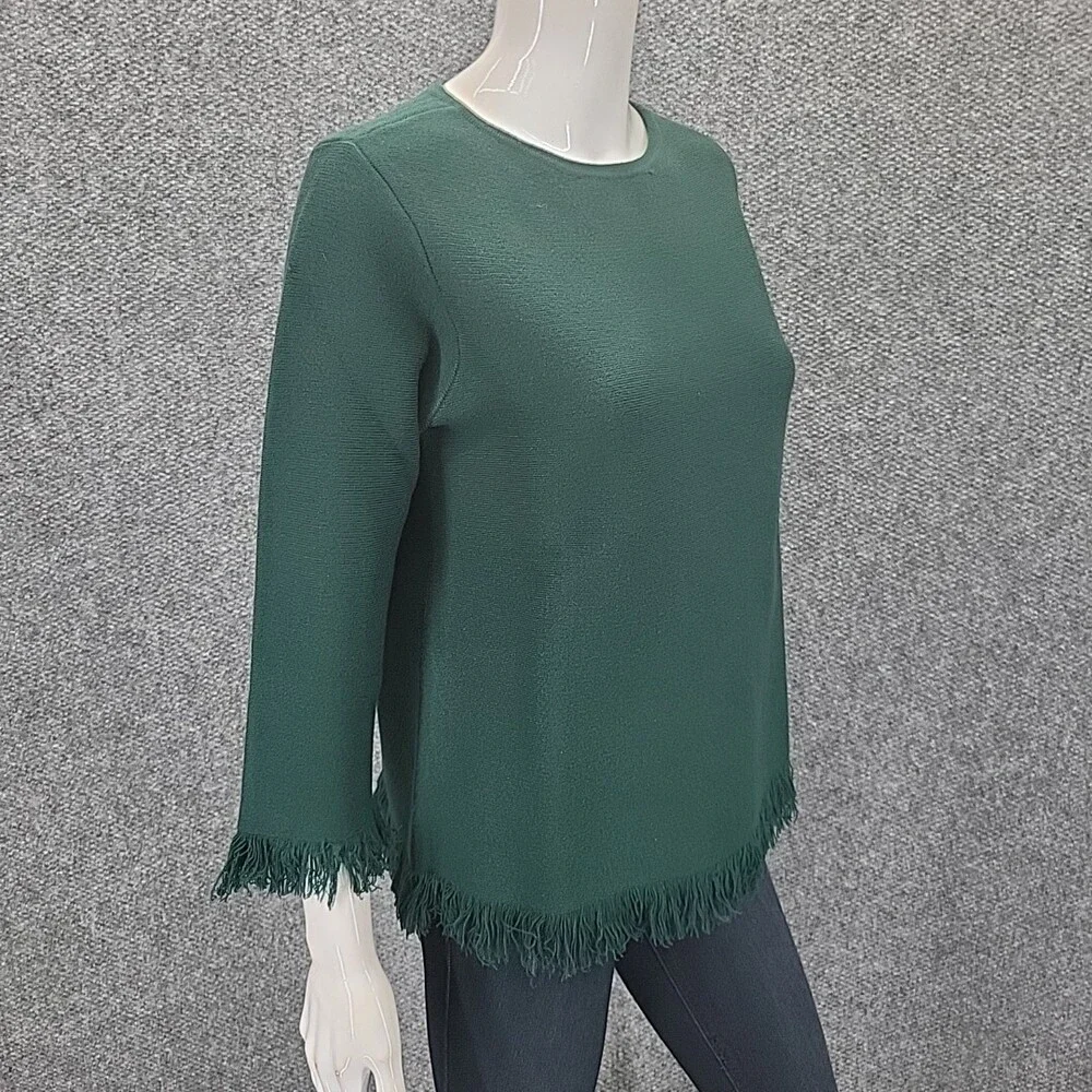 Joan Rivers Red Carpet 3/4 Sleeve Sweater with Fringe X-Small Size Green Top